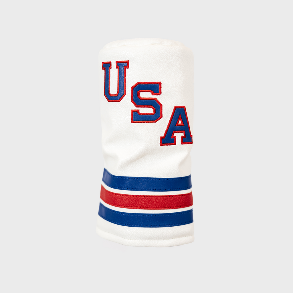 USA Classic Hockey Driver Headcover | Premium White Vintage Hockey-Inspired Driver Headcover